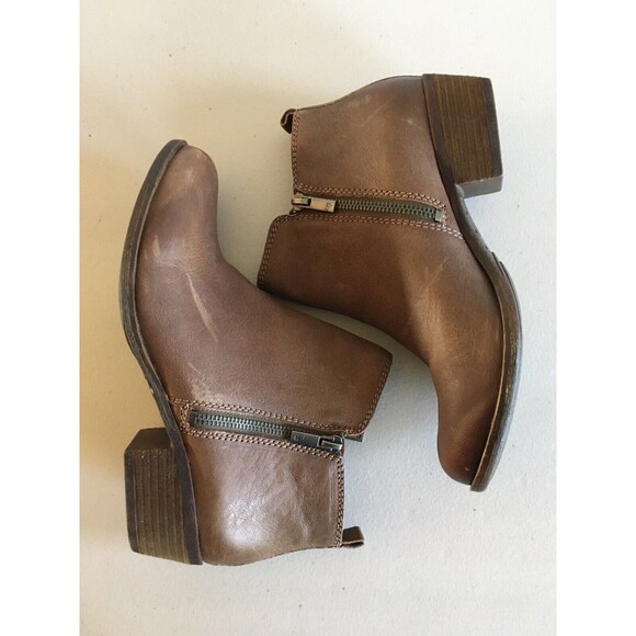 LUCKY BRAND Ankle Boots Brown Leather Basel Double Side Zip Booties Women Sz 9 - Picture 7 of 13